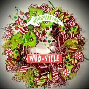 Grinch Christmas wreath XL 22 inch handmade grinch decorations Whoville